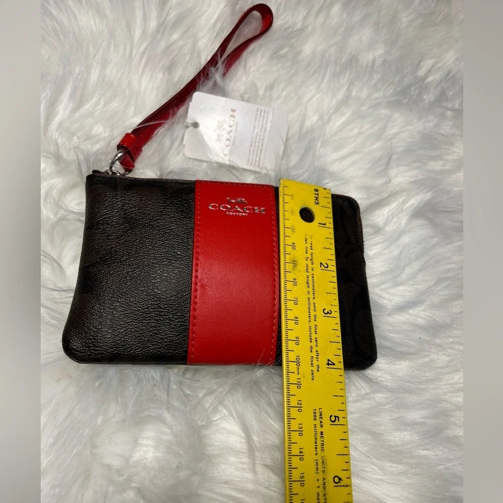 Coach Signature brown & red stripe Zip Wristlet New With Tags.  C - Picture 12 of 13
